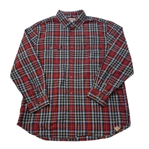 Carhartt Shirt Mens XL Red Plaid Oxford Relaxed Fit Button Up Long Sleeve Twill - Picture 1 of 11